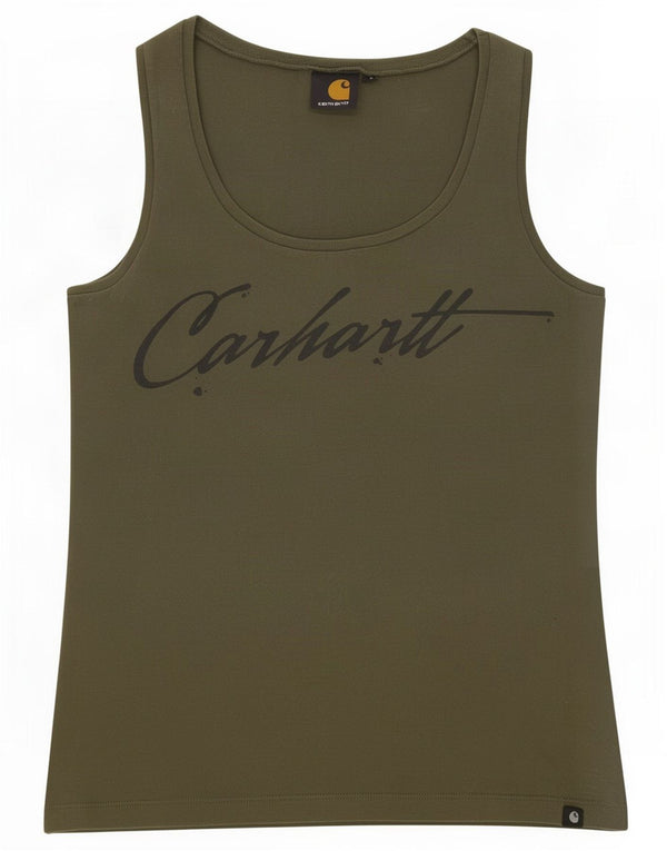 Carhartt Kvinder Grafisk Vest Top UK 10 Small Khaki Bomuld