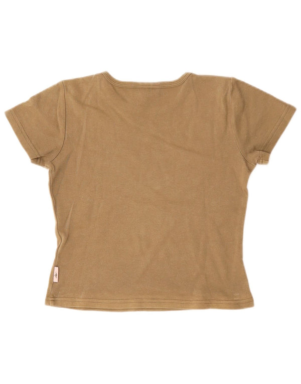 KANGAROOS Dame Crop Grafisk T-Shirt Top UK 8 Small Beige Bomuld