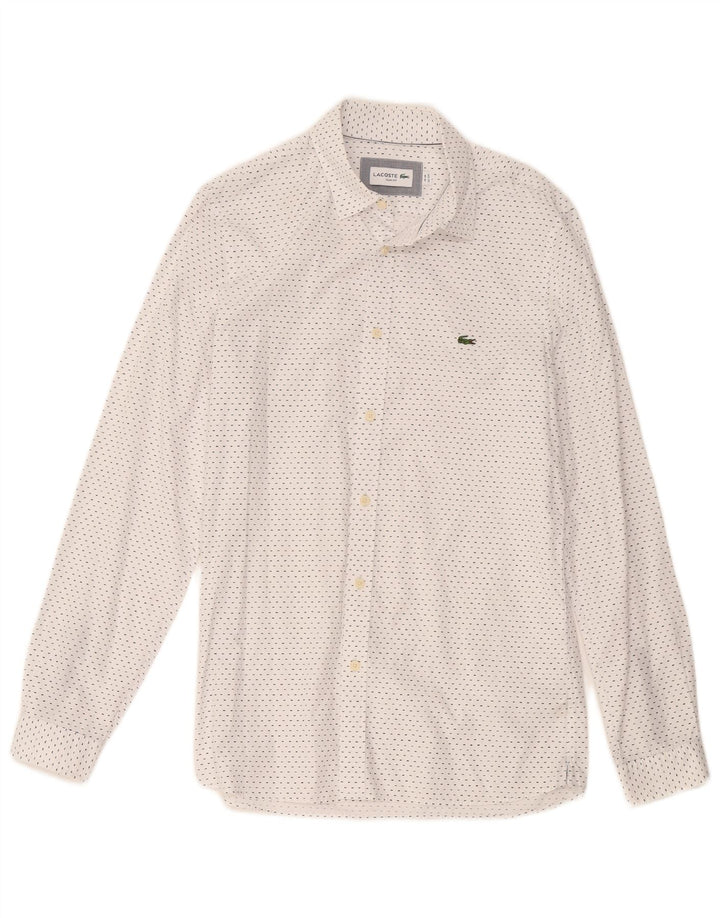Lacoste Herre Slim Fit Skjorte Størrelse 39 Medium Hvid plettet bomuld