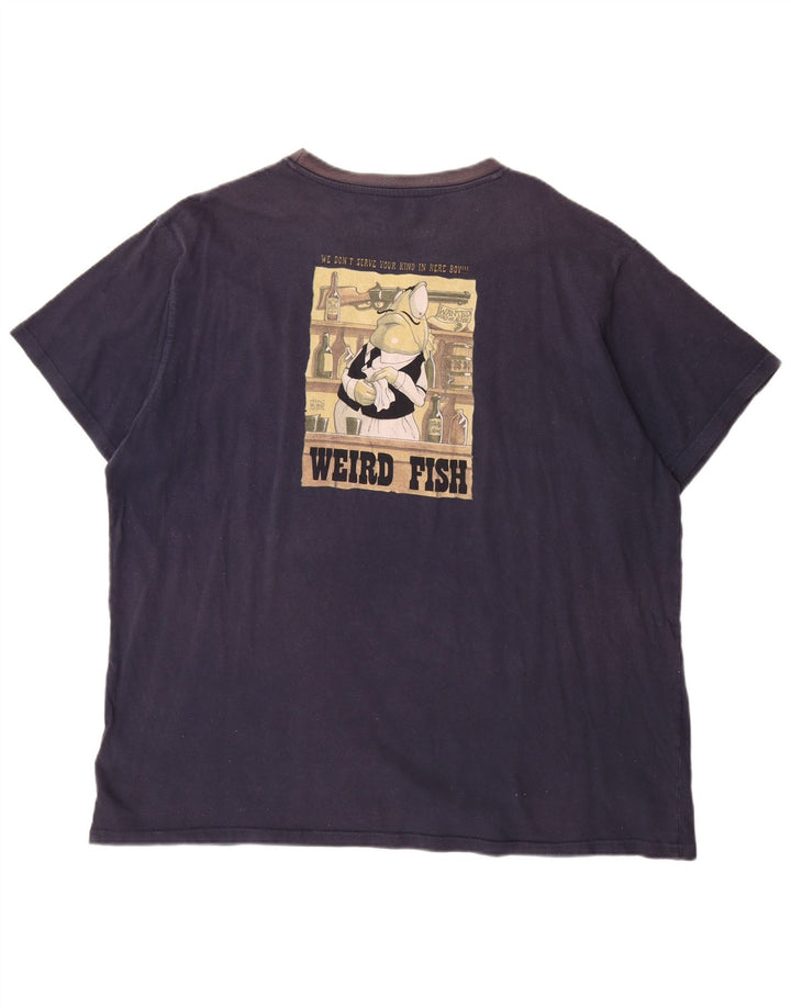 WEIRD FISH Herre grafisk T-shirt top 3XL marineblå bomuld