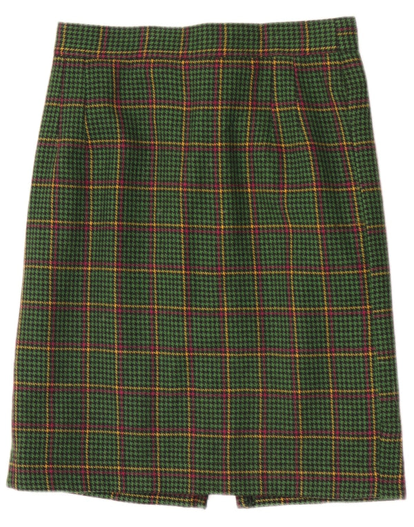 Vintage lige nederdel til kvinder W28 Medium Green Houndstooth