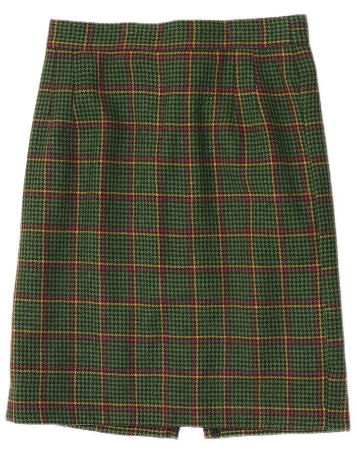 Vintage lige nederdel til kvinder W28 Medium Green Houndstooth