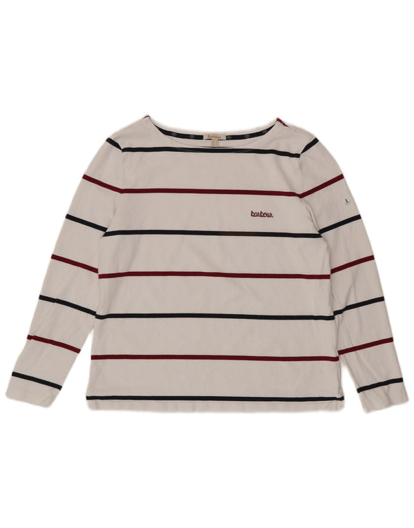 BARBOUR Dame Top Langærmet UK 16 Stor hvid stribet bomuld