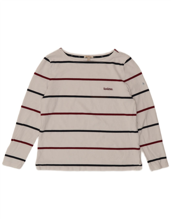 BARBOUR Dame Top Langærmet UK 16 Stor hvid stribet bomuld