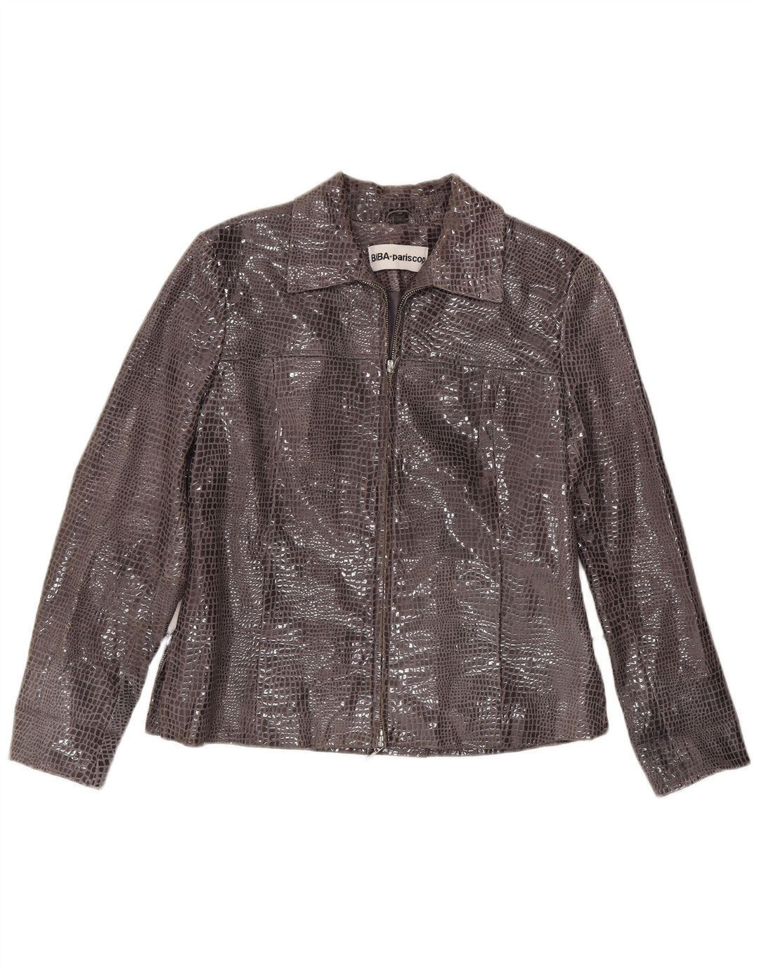 Vintage læderjakke til kvinder EU 38 Medium Grey Animal Print Læder