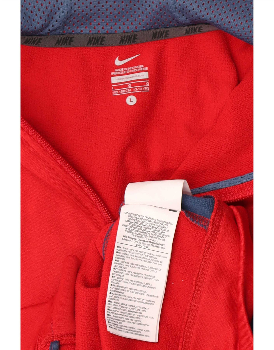 Nike hættetrøje med lynlås til drenge 12-13 år Large Red Colourblock Polyester