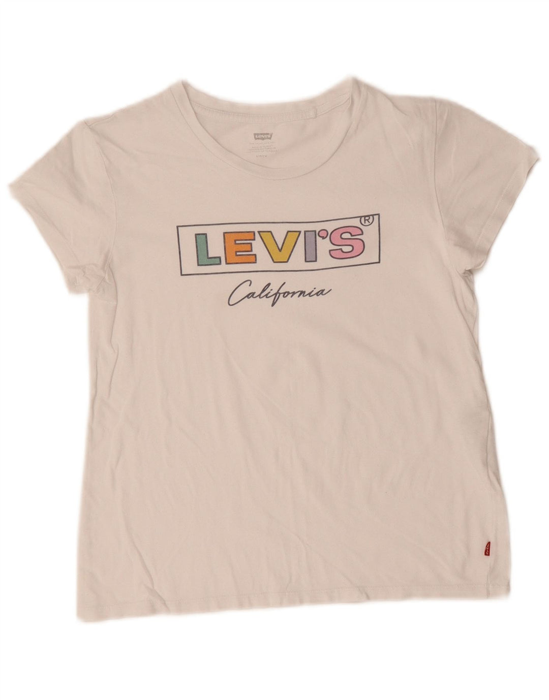 LEVI'S Dame Crop Grafisk T-Shirt Top UK 10 Small White Bomuld
