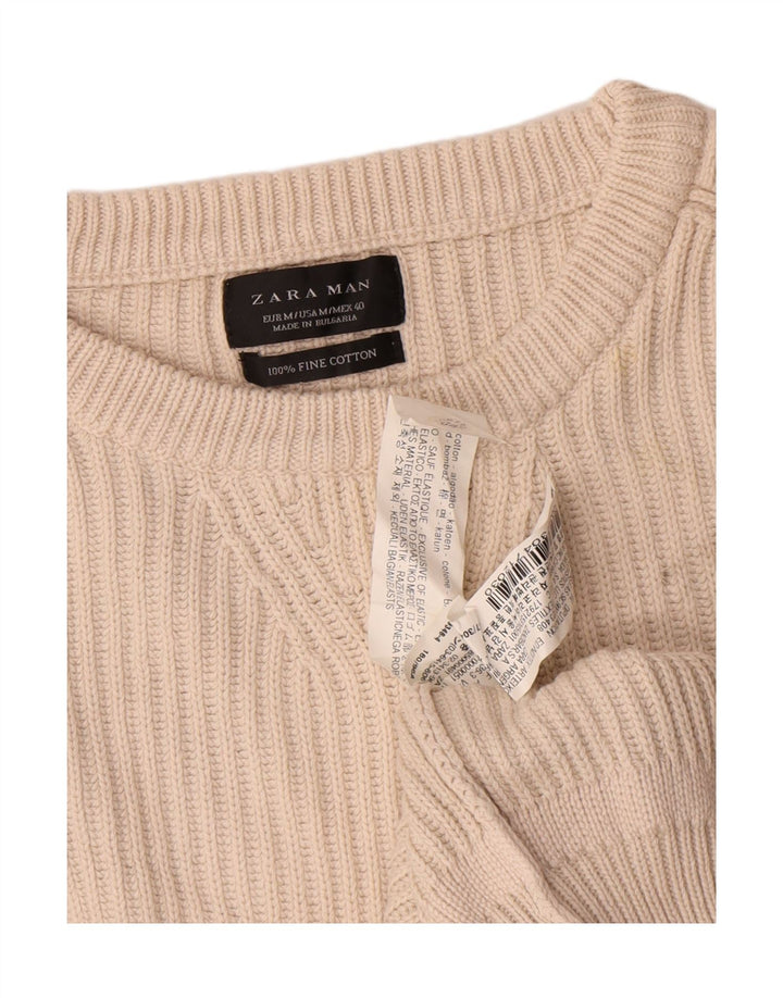 Zara Herre sweater med rund hals, medium off white bomuld