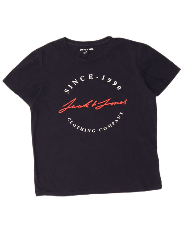 Jack & Jones Herre grafisk T-shirt Top Medium Marineblå Bomuld