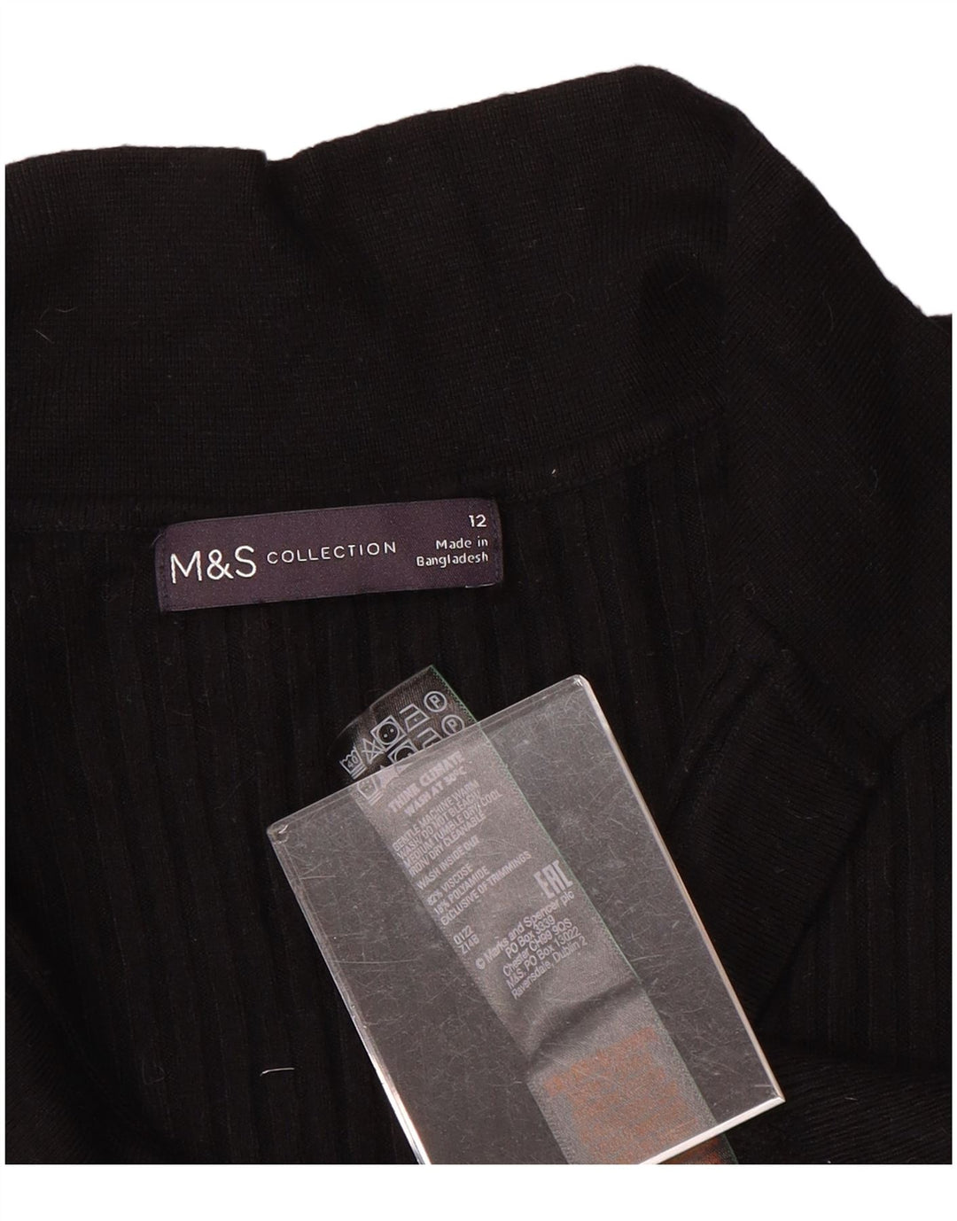 Marks & Spencer Dame Polo Neck Jumper Sweater UK 12 Medium Black Viscose