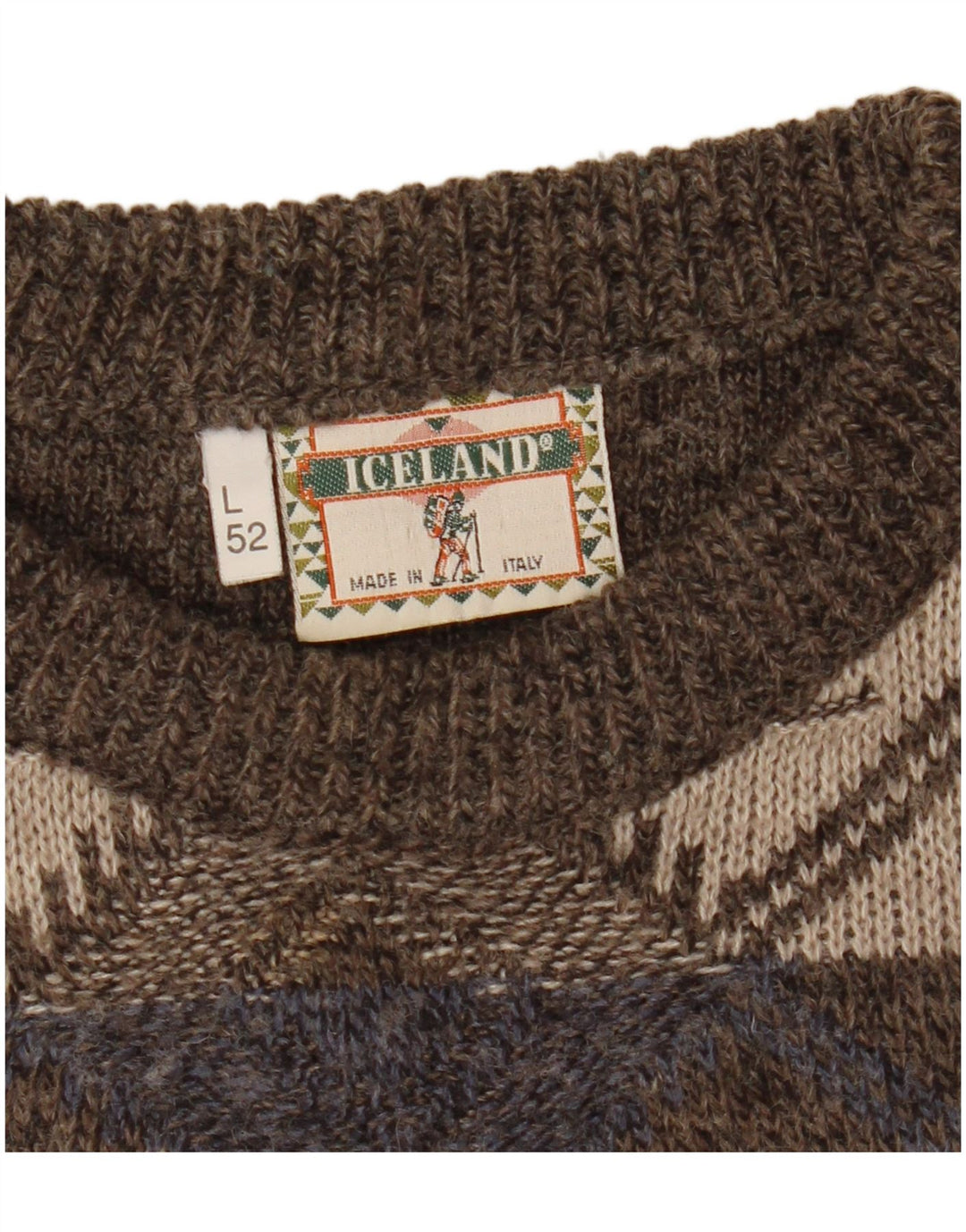 Island Herre Boat Neck Jumper Sweater IT 52 Large Brown Argyle/Diamond