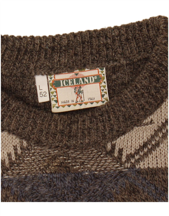 Island Herre Boat Neck Jumper Sweater IT 52 Large Brown Argyle/Diamond