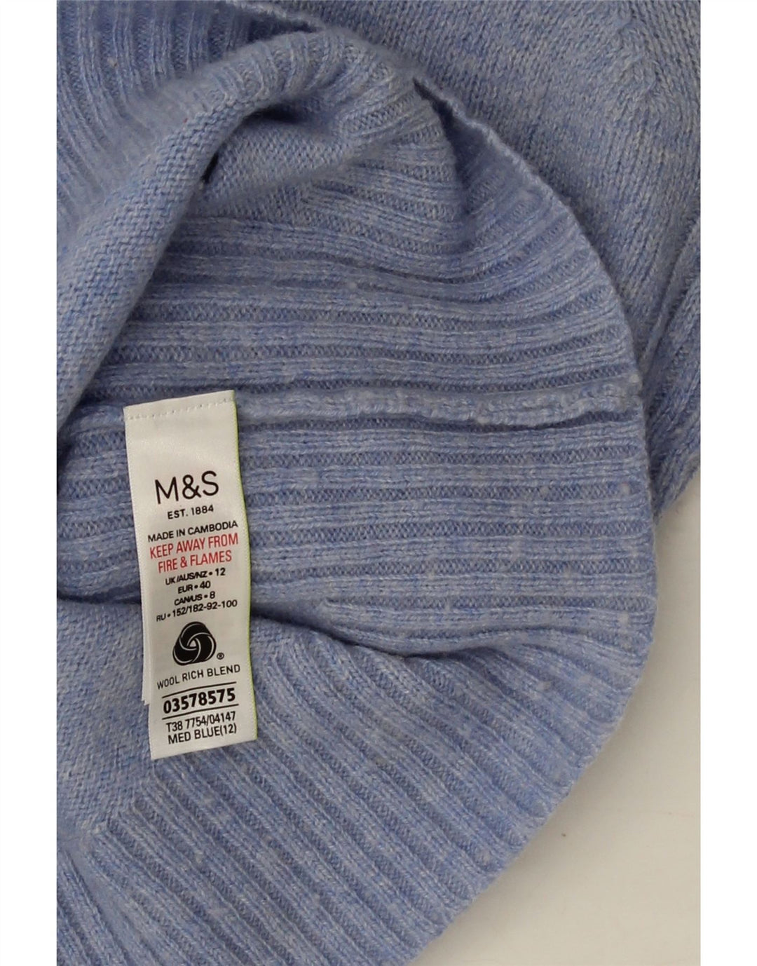 Marks & Spencer Dame V-hals sweater UK 12 Medium Blue Lambswool