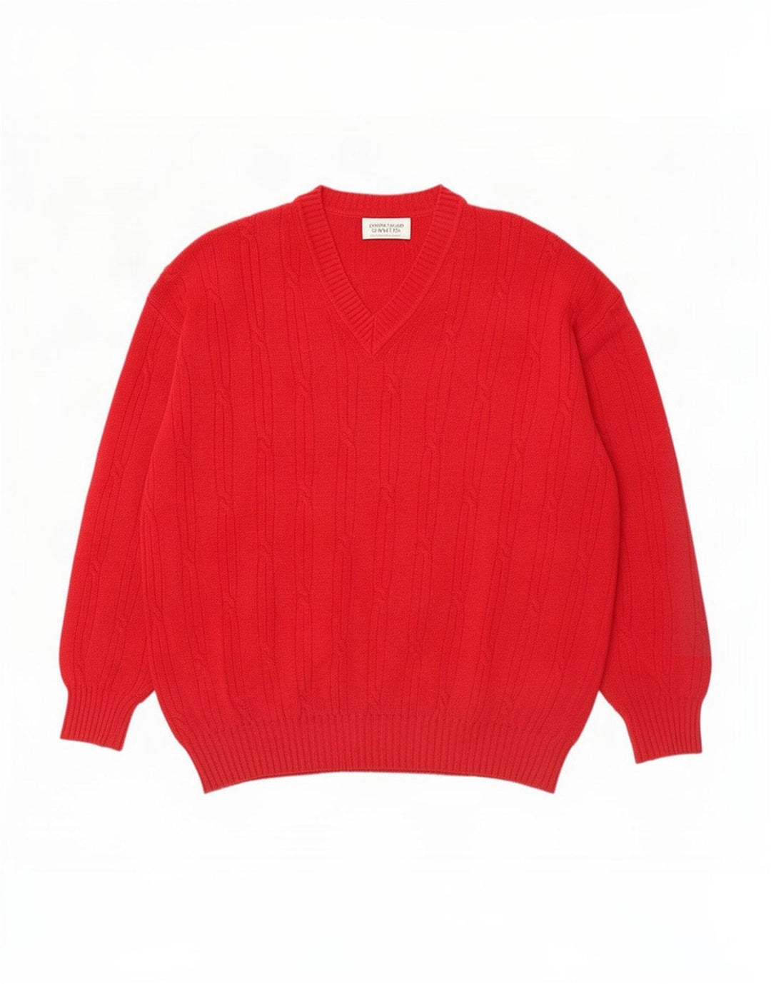 Benetton Herre V-hals sweater Stor rød lammeuld