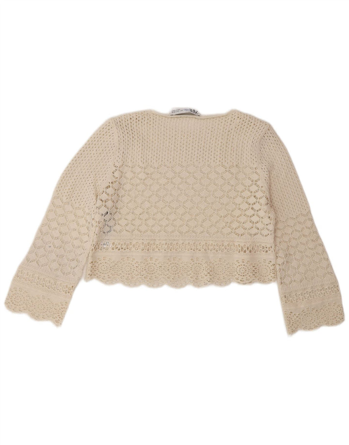 Zara Hæklet Crop Top til kvinder DK 10 Small Off White Polyester