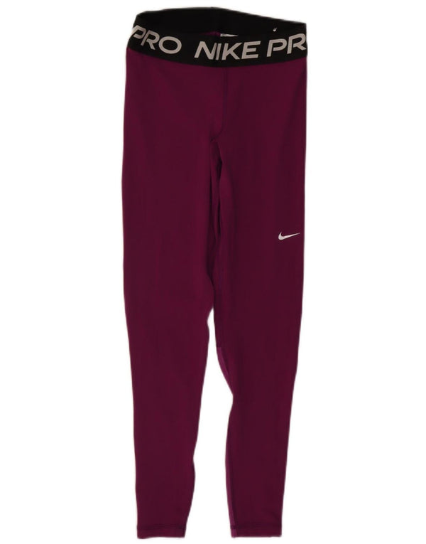 Nike Dame Dri Fit Grafiske Leggings UK 8 Small Purple Colourblock