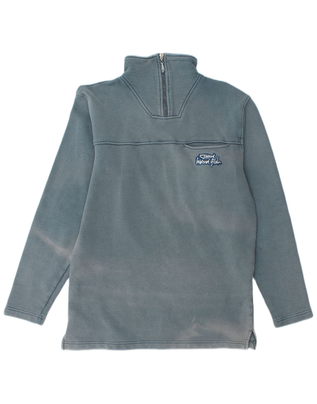 WEIRD FISH Herre Zip Neck Sweatshirt Jumper lille blå bomuld