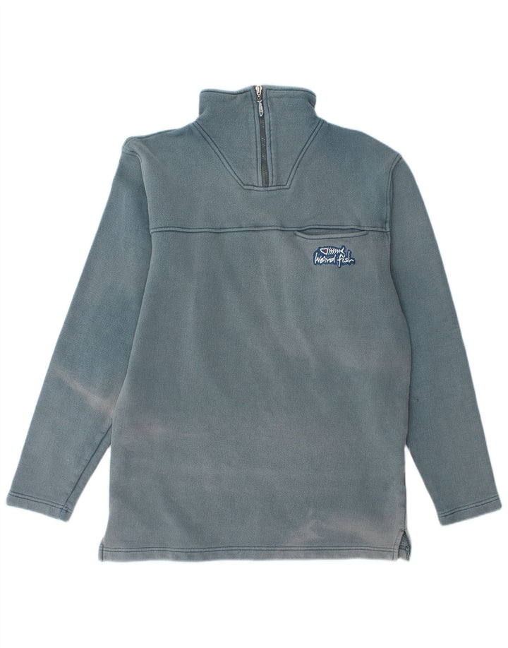 WEIRD FISH Herre Zip Neck Sweatshirt Jumper lille blå bomuld