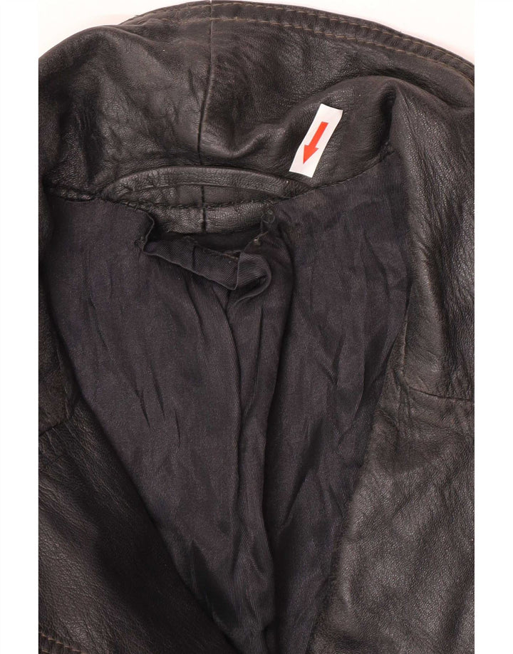 Vintage dame 3-knaps læder blazerjakke UK 12 Medium Sort