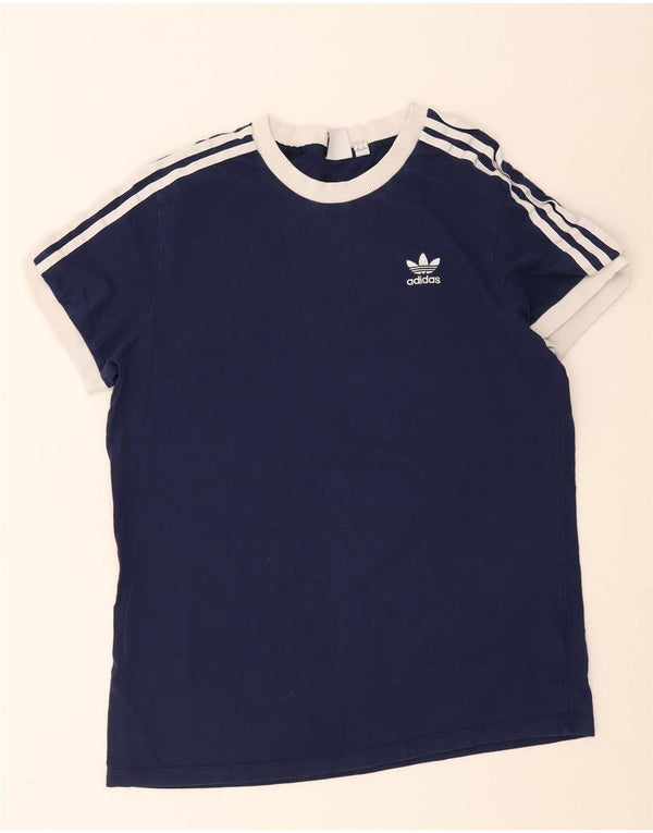 Adidas Womens T-Shirt Top UK 14 Medium Navy Blue Cotton
