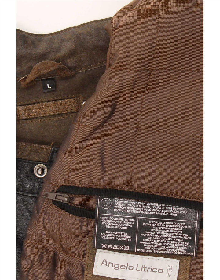 Angelo Litrico Herre Biker Jacket UK 40 Large Brown Colourblock