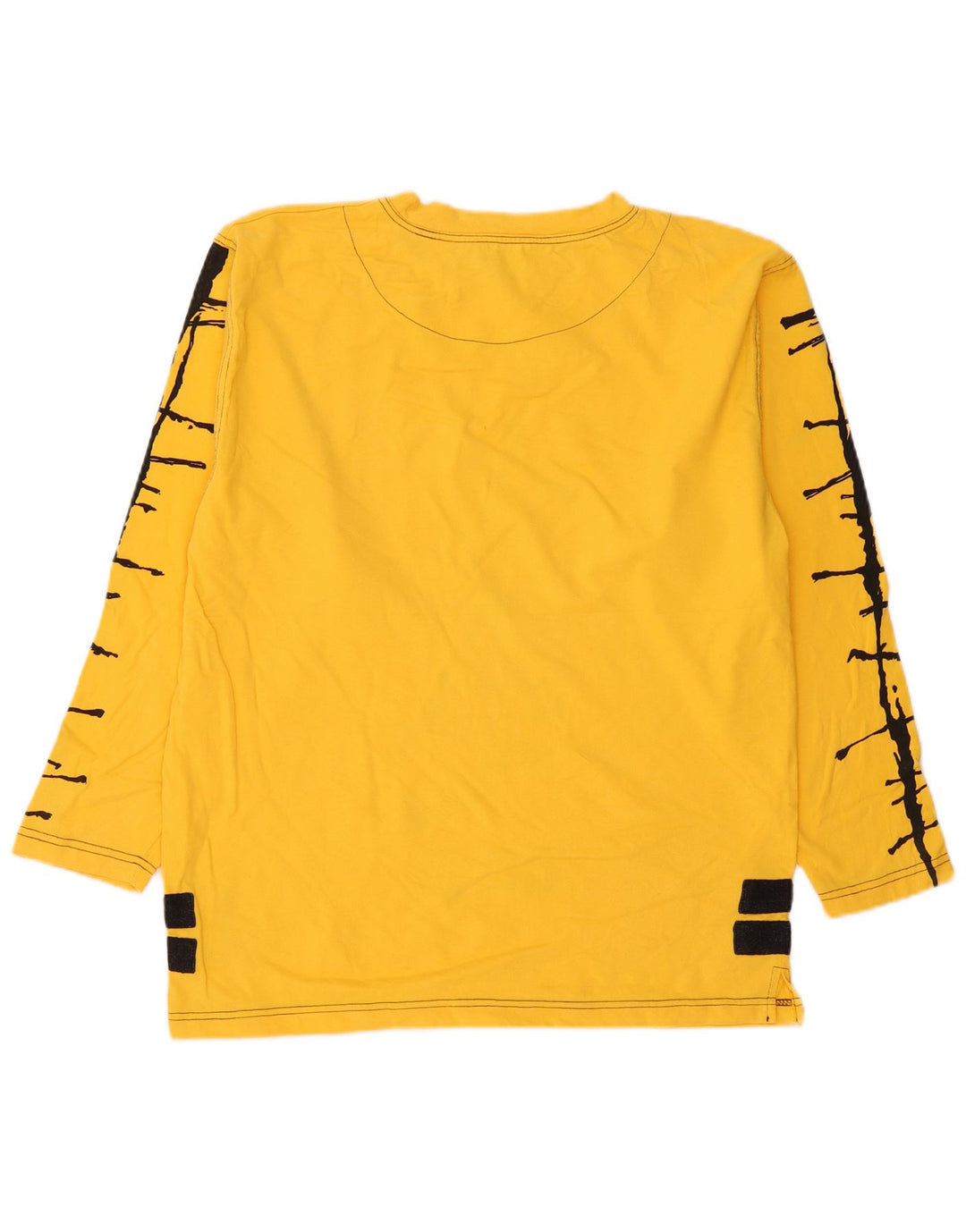 Vintage Herre grafisk Top Langærmet Medium Gul Colourblock Bomuld