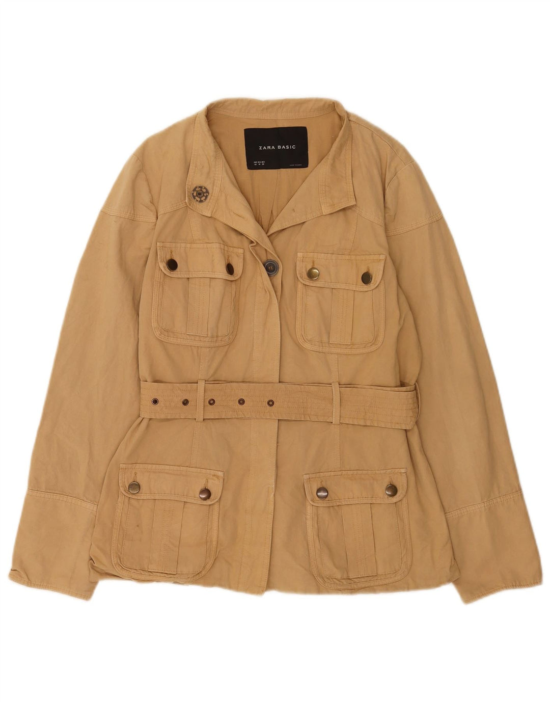 Zara Womens Utility Jacket EU 42 Stor Beige Bomuld