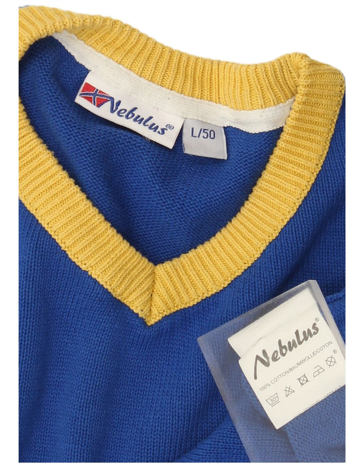 NEBULUS Herre grafisk V-hals sweater Stor blå bomuld