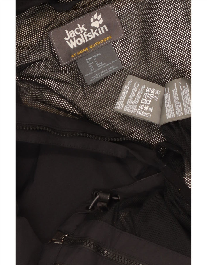 Jack Wolfskin Regnjakke med hætte til mænd UK 36/38 Medium Black Colourblock