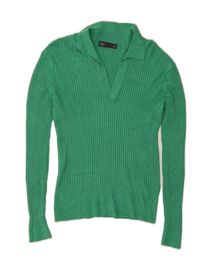 MARKS & SPENCER Womens Polo Neck Jumper Sweater UK 12 Medium  Green Vintage Marks & Spencer and Second-Hand Marks & Spencer from Messina Hembry 