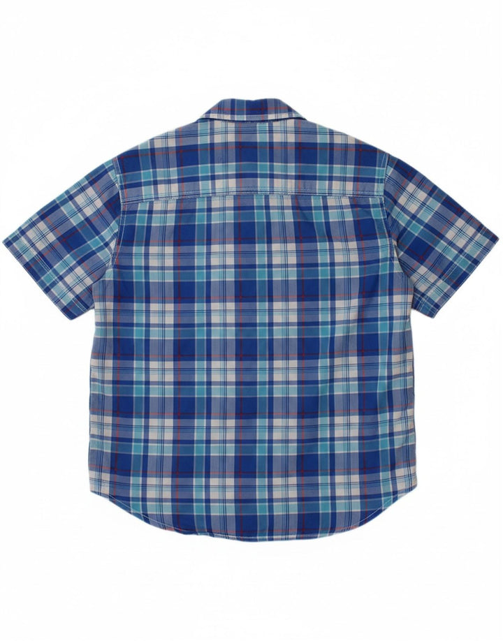 FAT FACE Boys Short Sleeve Shirt 6-7 Years Blue Check Cotton