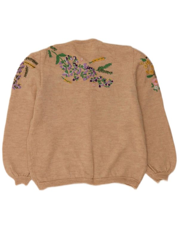 VINTAGE Dame Cardigan Sweater UK 14 Large Beige Floral
