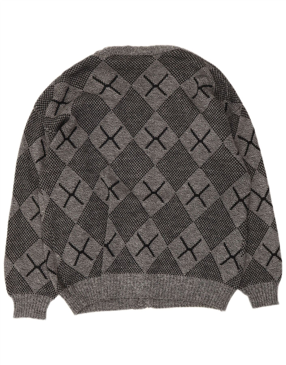 Vintage herre cardigan sweater stor grå argyle/diamant akryl