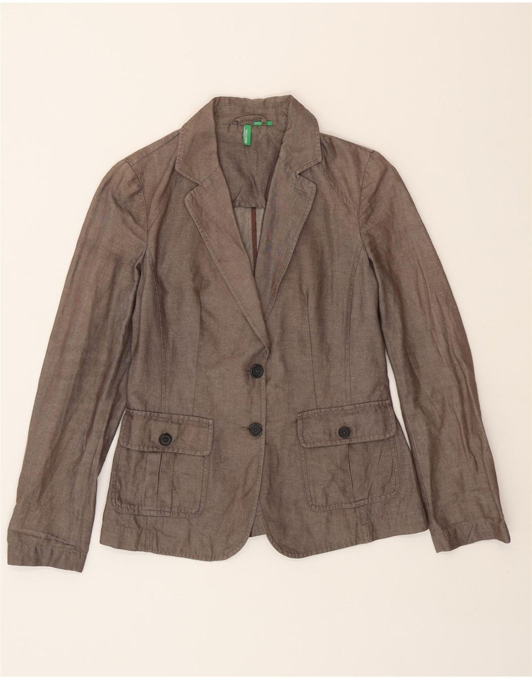 BENETTON Womens 2 Button Blazer Jacket IT 42 Medium Grey Cotton Vintage Benetton and Second-Hand Benetton from Messina Hembry 