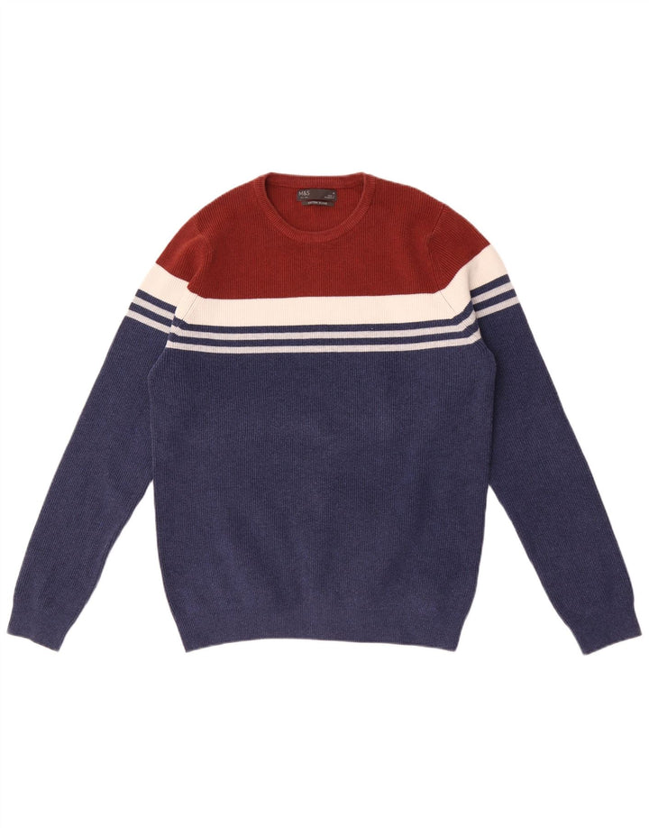 Marks & Spencer Herre Crew Neck Trøje Medium Navy Blå Colourblock