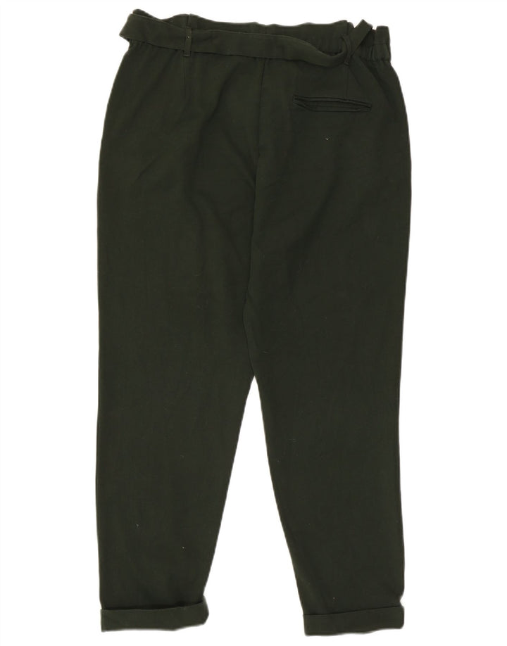 Zara Womens Tapered Cropped Trousers Large W34 L25 Green Polyester