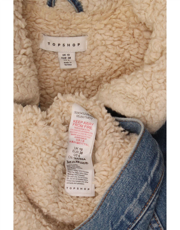 Topshop Dame Oversized Denim Sherpa Jacket UK 10 Small Blue Cotton