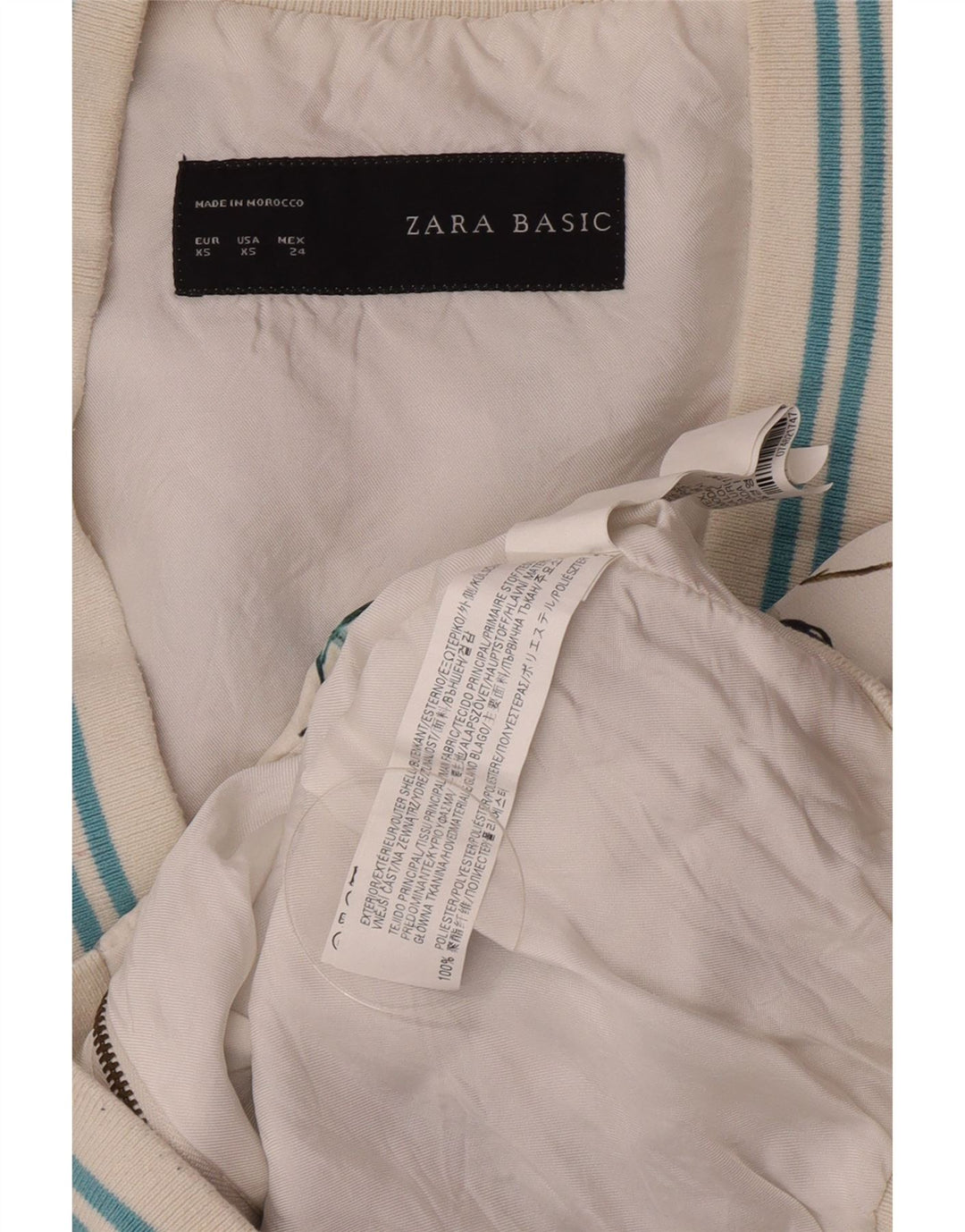 Zara Graphic Bomber Jacket UK 6 XS hvid blomstret polyester