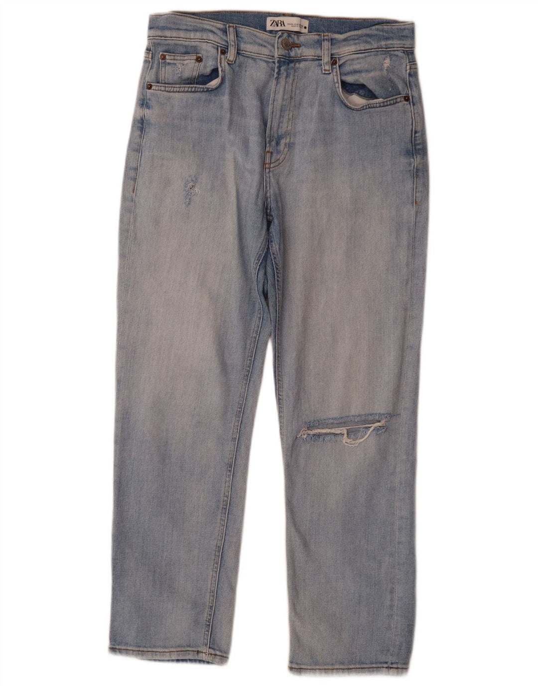 Zara Dame Distressed Straight Jeans EU 40 Medium W30 L27 Blå Bomuld