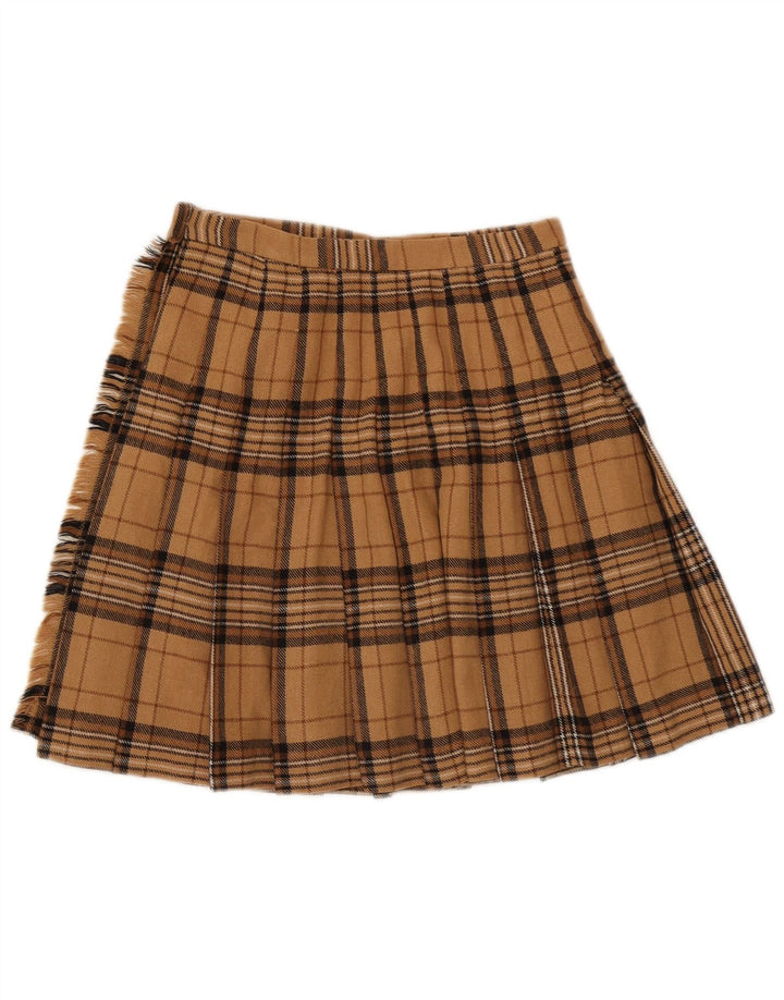 Vintage slå-om nederdel til kvinder W26 lille brun plaid