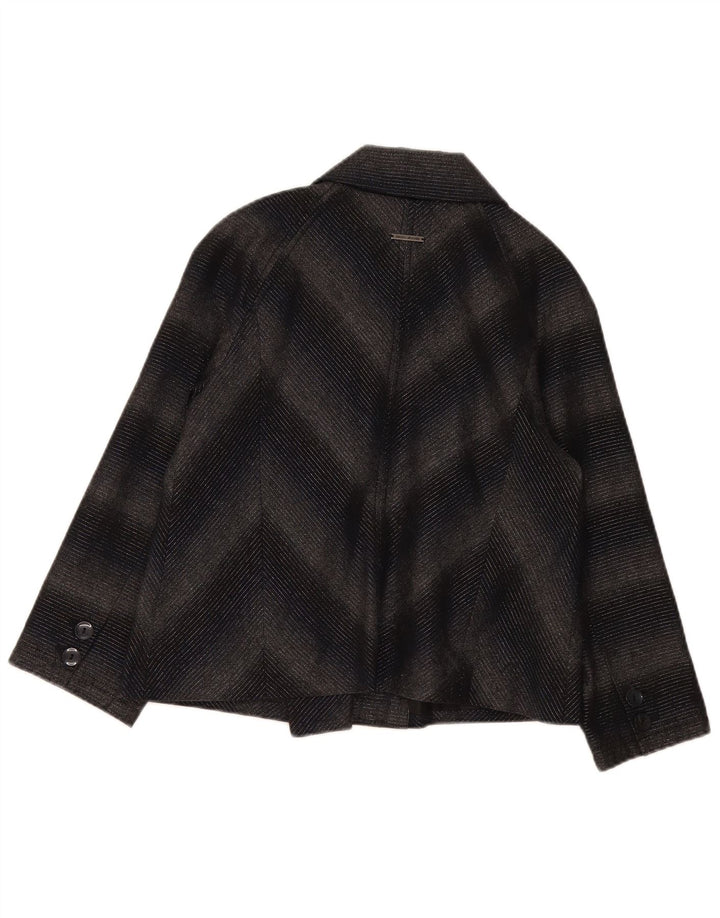 Dkny Dame Double Breasted Blazer Jacket UK 16 Large Grey Chevron Acrylic