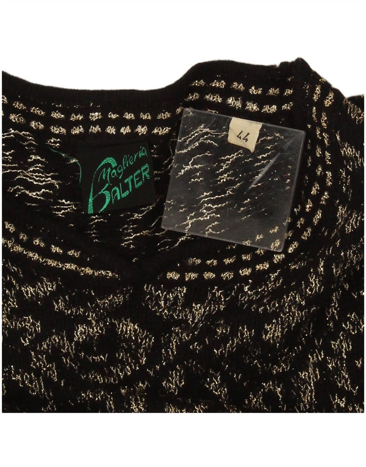 Vintage dame sweater med rund hals IT 44 Medium Sort Geometrisk