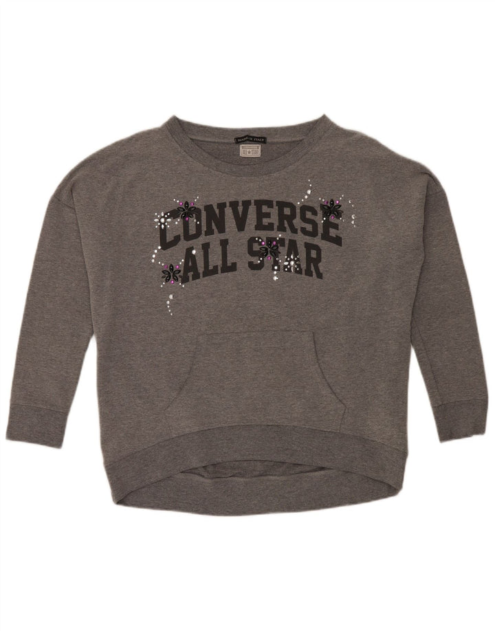 CONVERSE Womens Oversized Graphic Sweatshirt Jumper UK 10 Small Grey