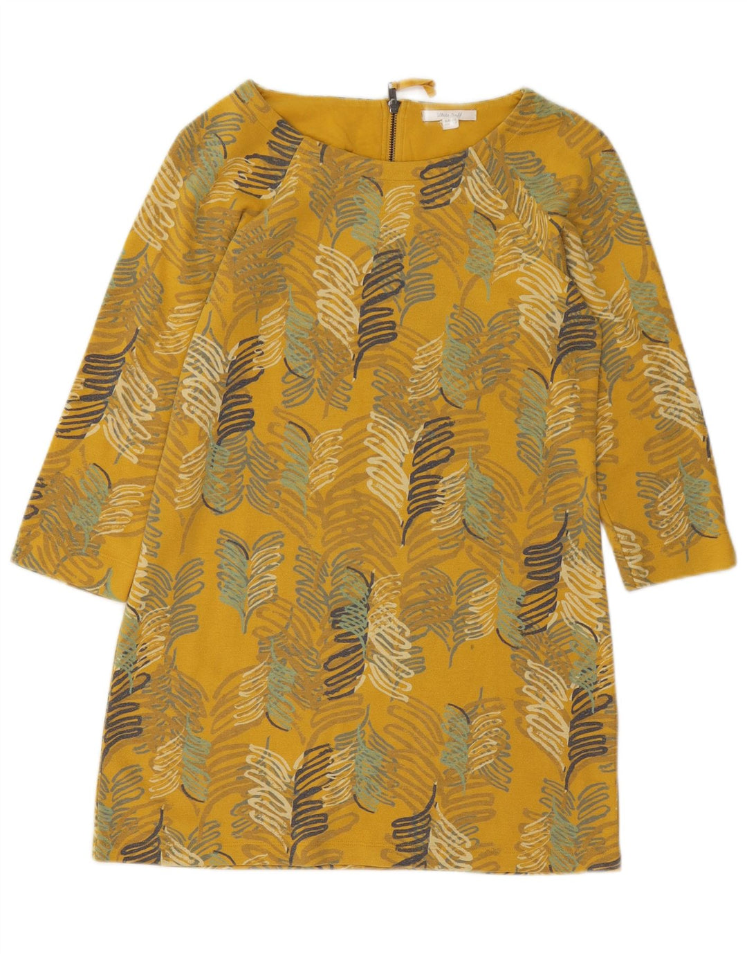 WHITE STUFF Dame 3/4 ærmet Shift Dress UK 10 Small Yellow Floral Bomuld