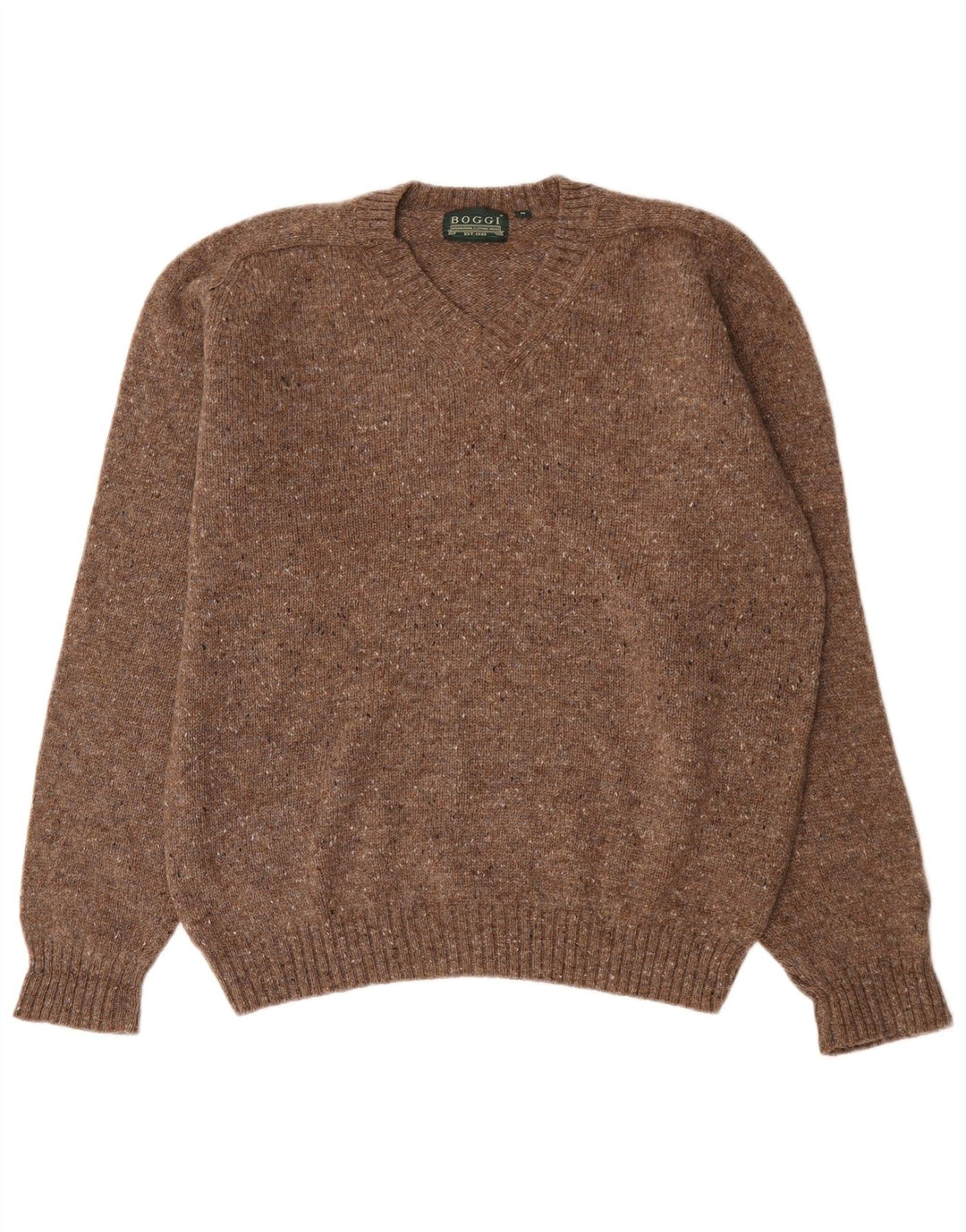 Boggi Herre V-hals sweater Medium Brun Flecked New Wool