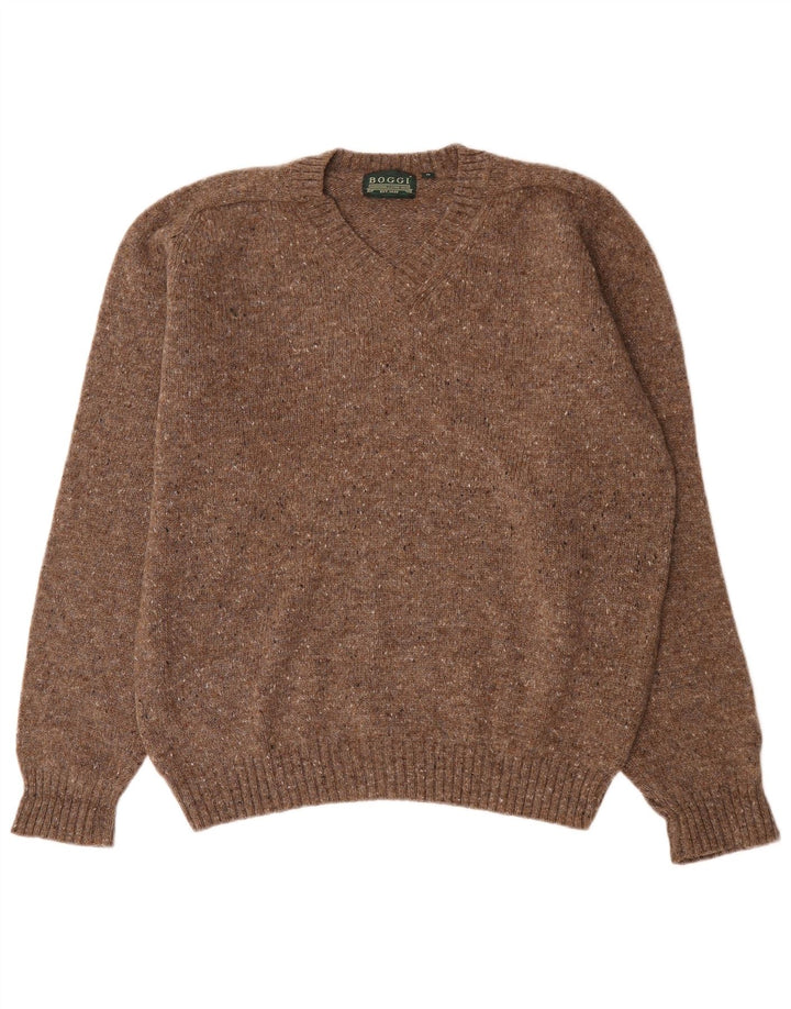 Boggi Herre V-hals sweater Medium Brun Flecked New Wool
