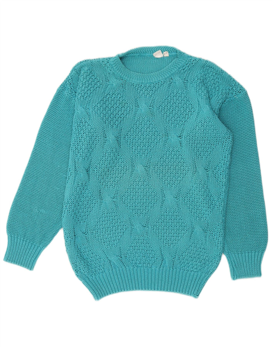 Vintage dame sweater med rund hals EU 36/38 mellemblå bomuld