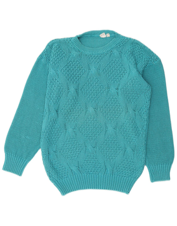 Vintage dame sweater med rund hals EU 36/38 mellemblå bomuld