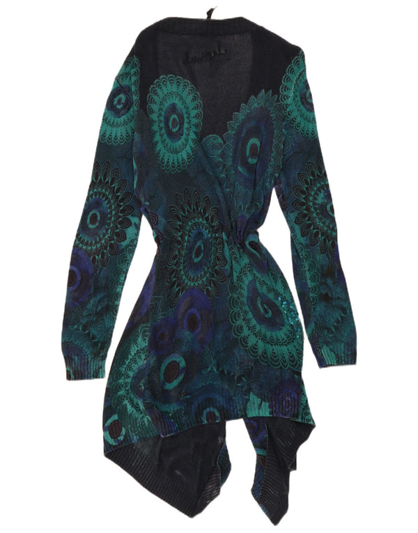 Desigual Dame Longline Cardigan Sweater Large Navy Blue Paisley