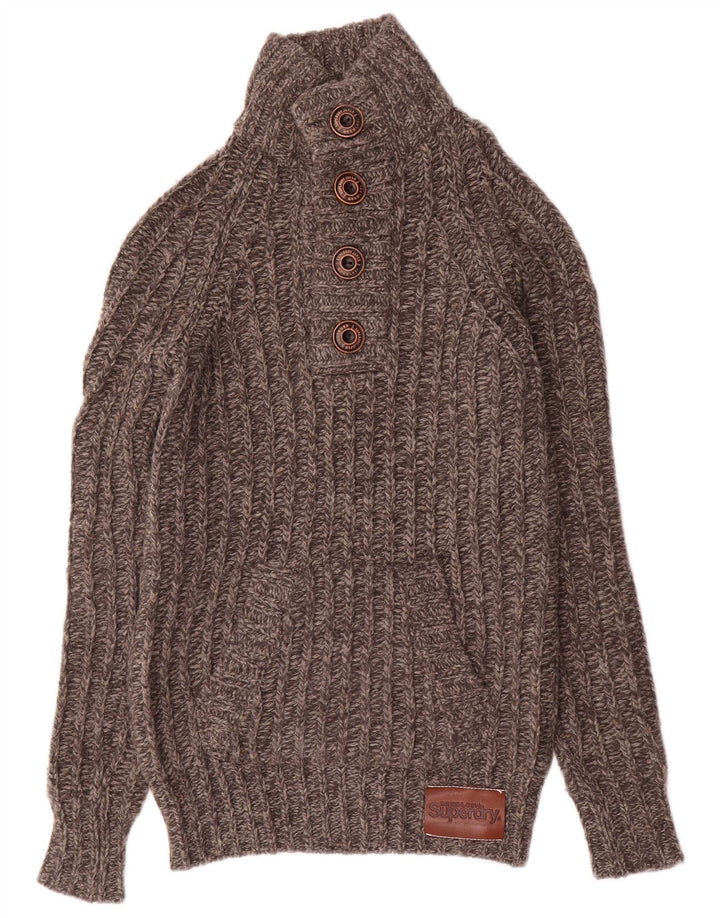 Superdry Herre Button Neck trøje Små grå uld